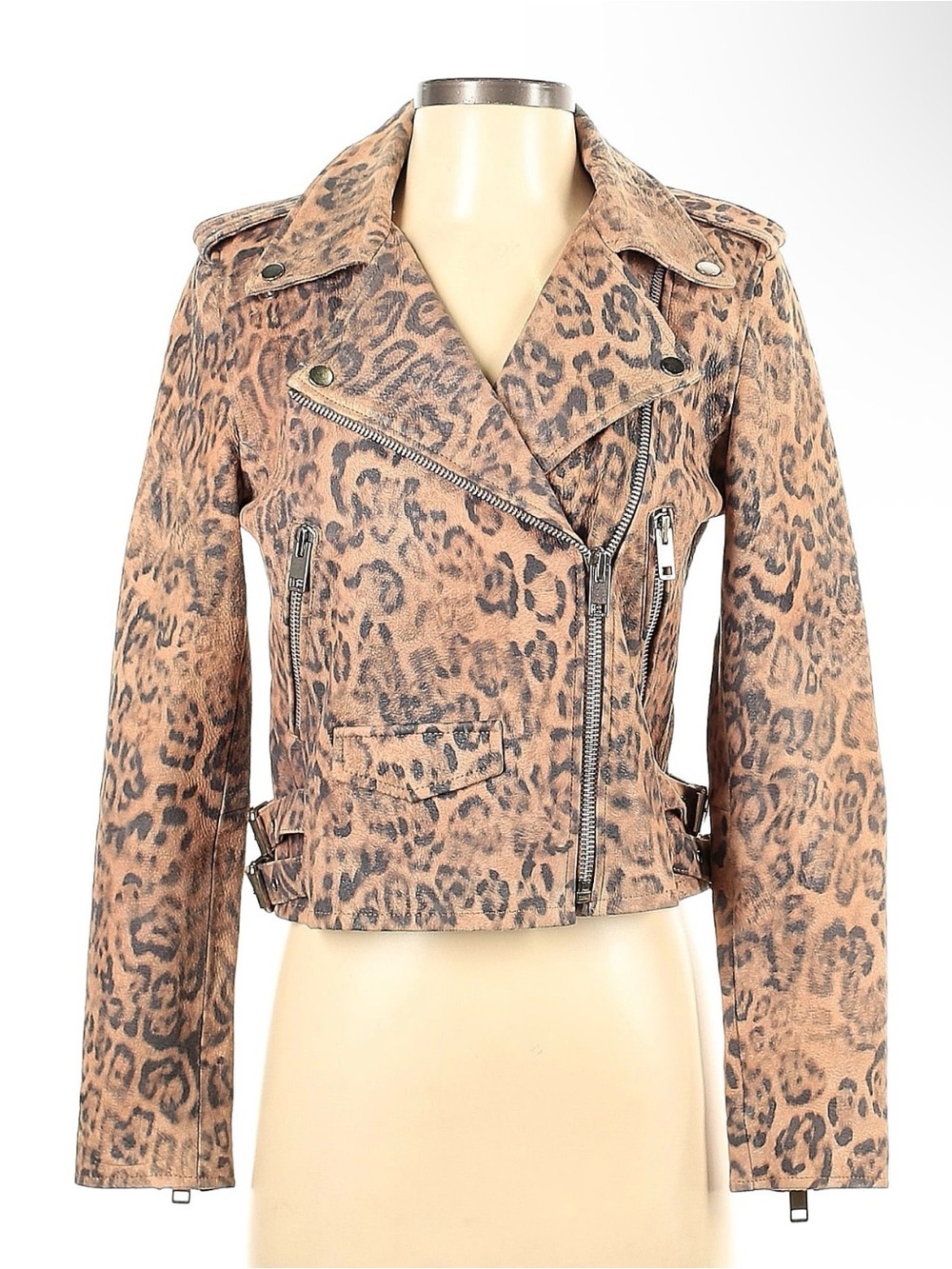 Walter Baker Leopard-Print Moto Jacket in Brown